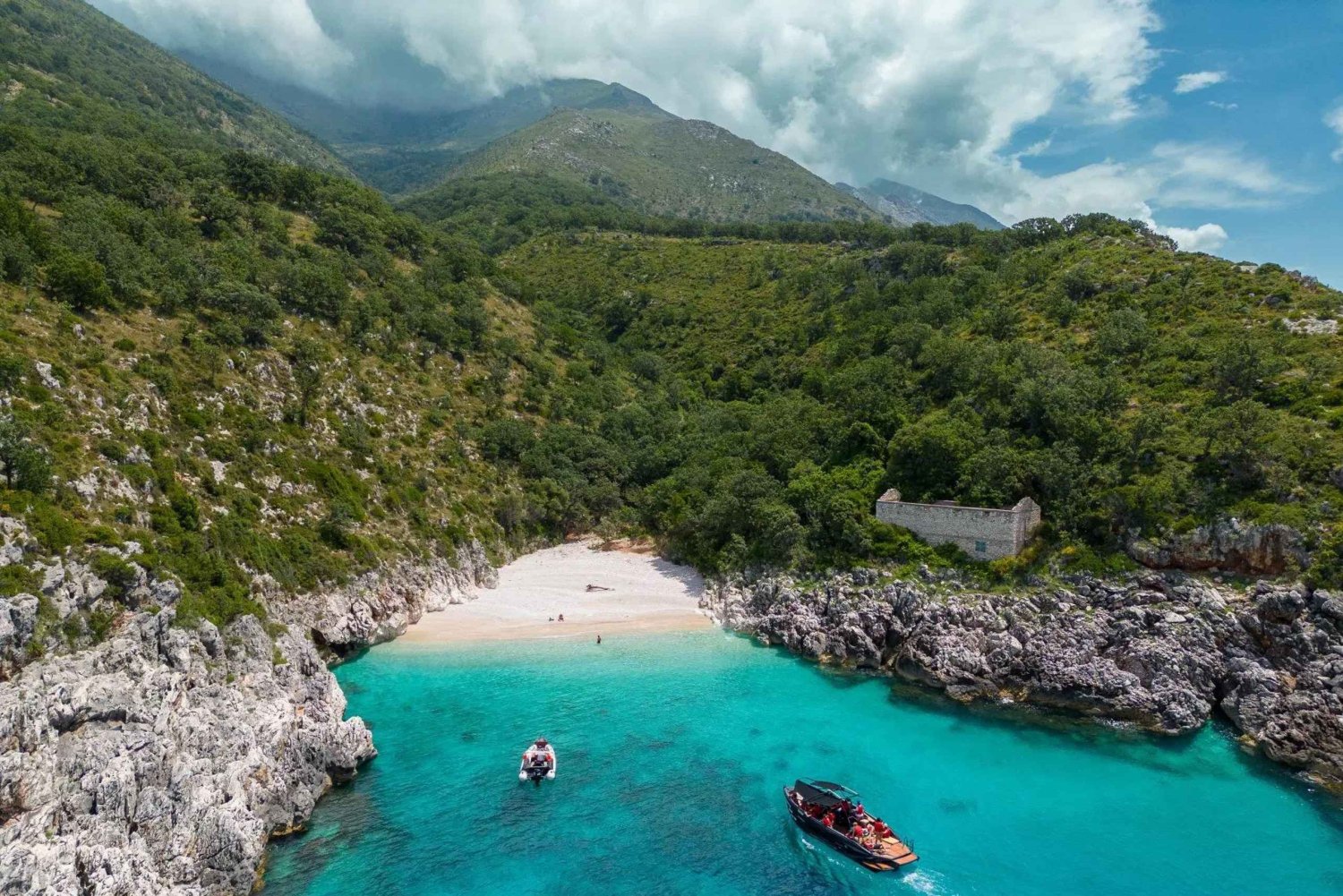Speedboat cruising along Albanian Riviera